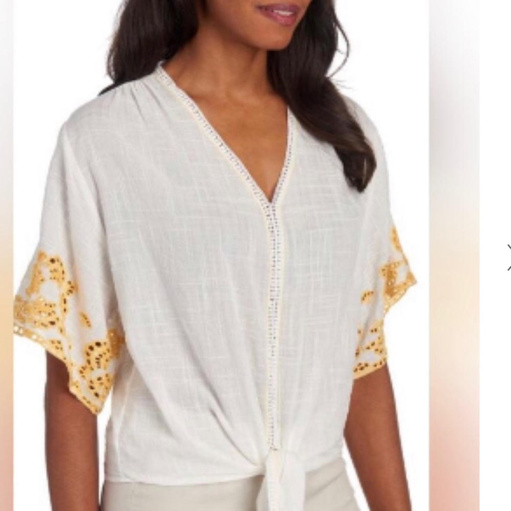 MAX STUDIO Eyelet Embroidered Wide Sleeve Top